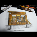 "CAFÉ MONTMARTRE", Paris (d'après photo personnelle) - Couleur sur tirage du croquis original © 2014 Natacha Latappy - Reproduction interdite